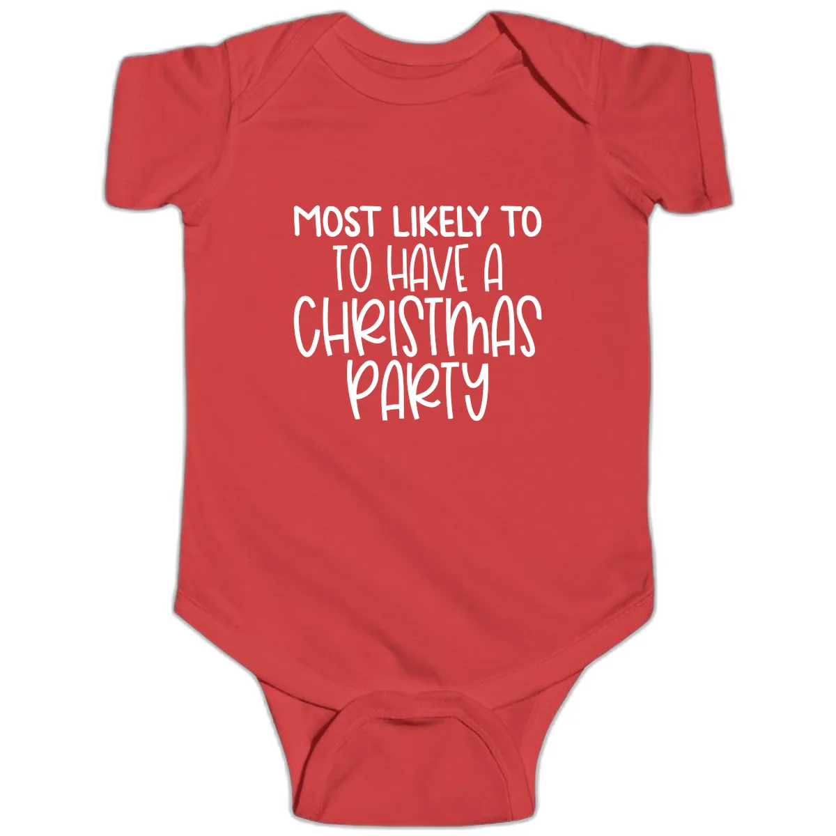 Most Likely To Have A Christmas Party Baby Onesie in Red