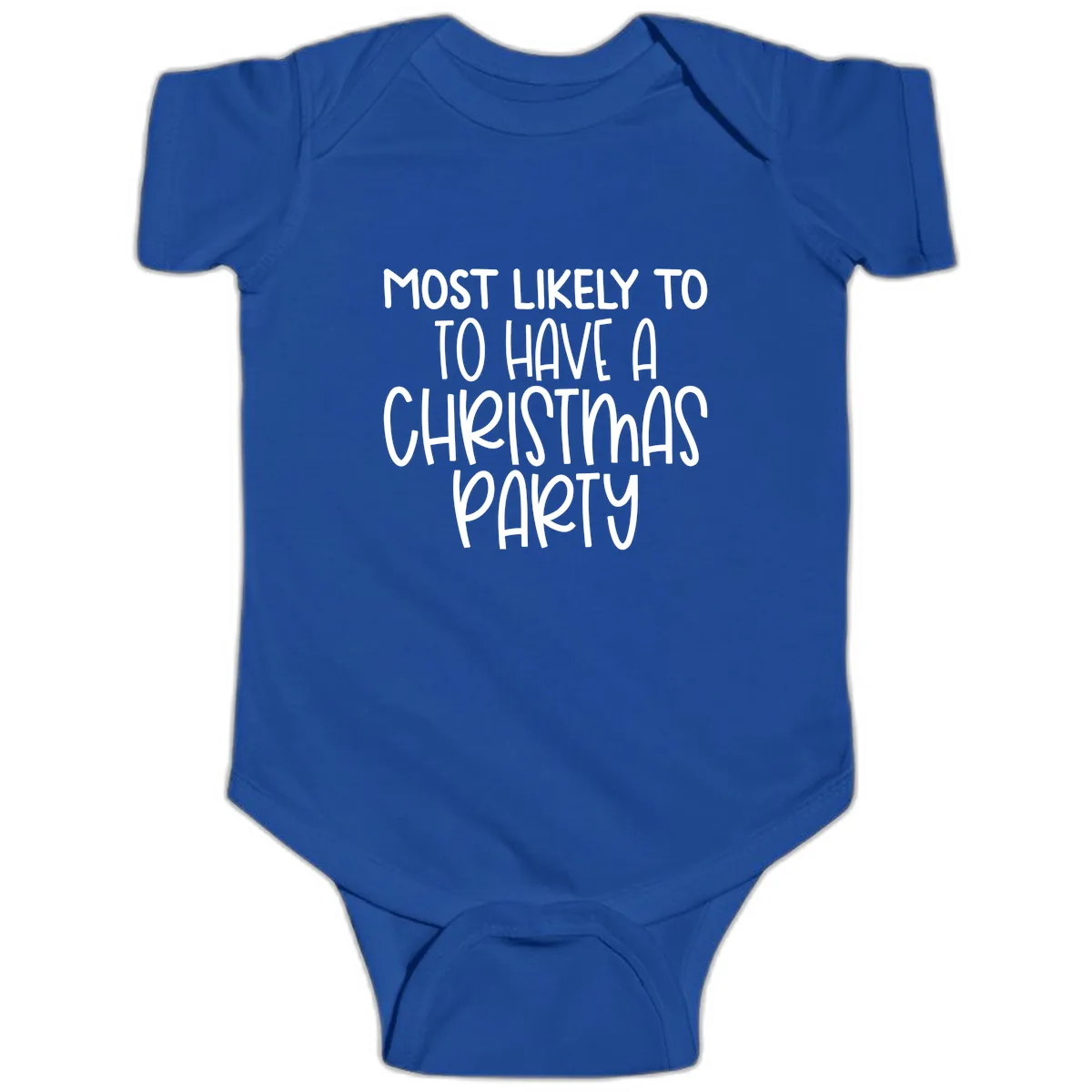 Most Likely To Have A Christmas Party Baby Onesie in Royal