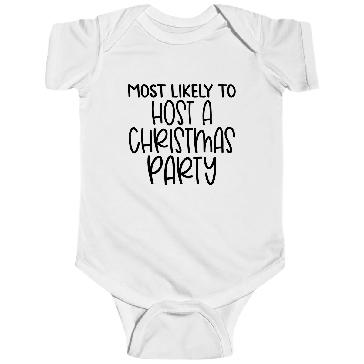 Most Likely To Host A Christmas Party Baby Onesie in White