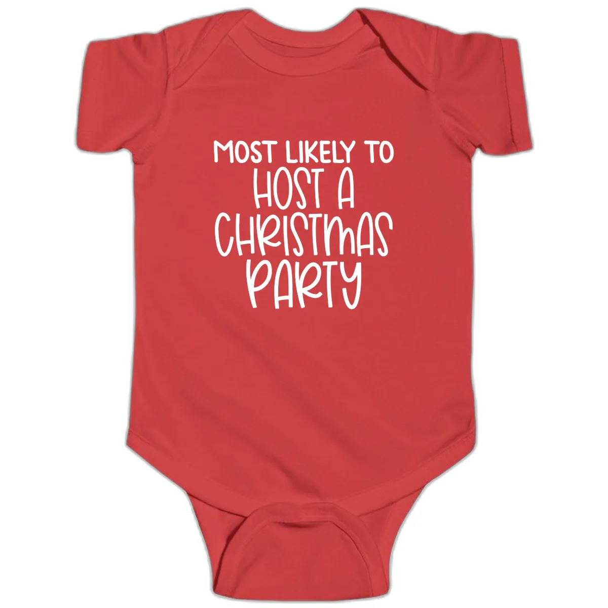 Most Likely To Host A Christmas Party Baby Onesie in Red
