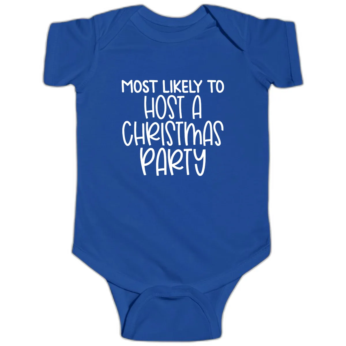 Most Likely To Host A Christmas Party Baby Onesie in Royal