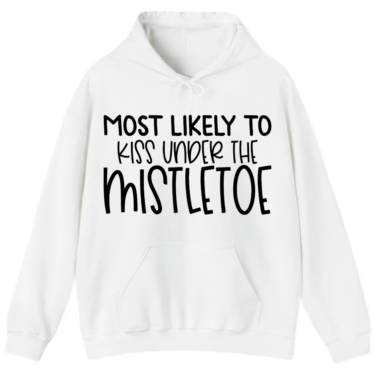 Most Likely To Kiss Under Mistletoe Hoodie in White