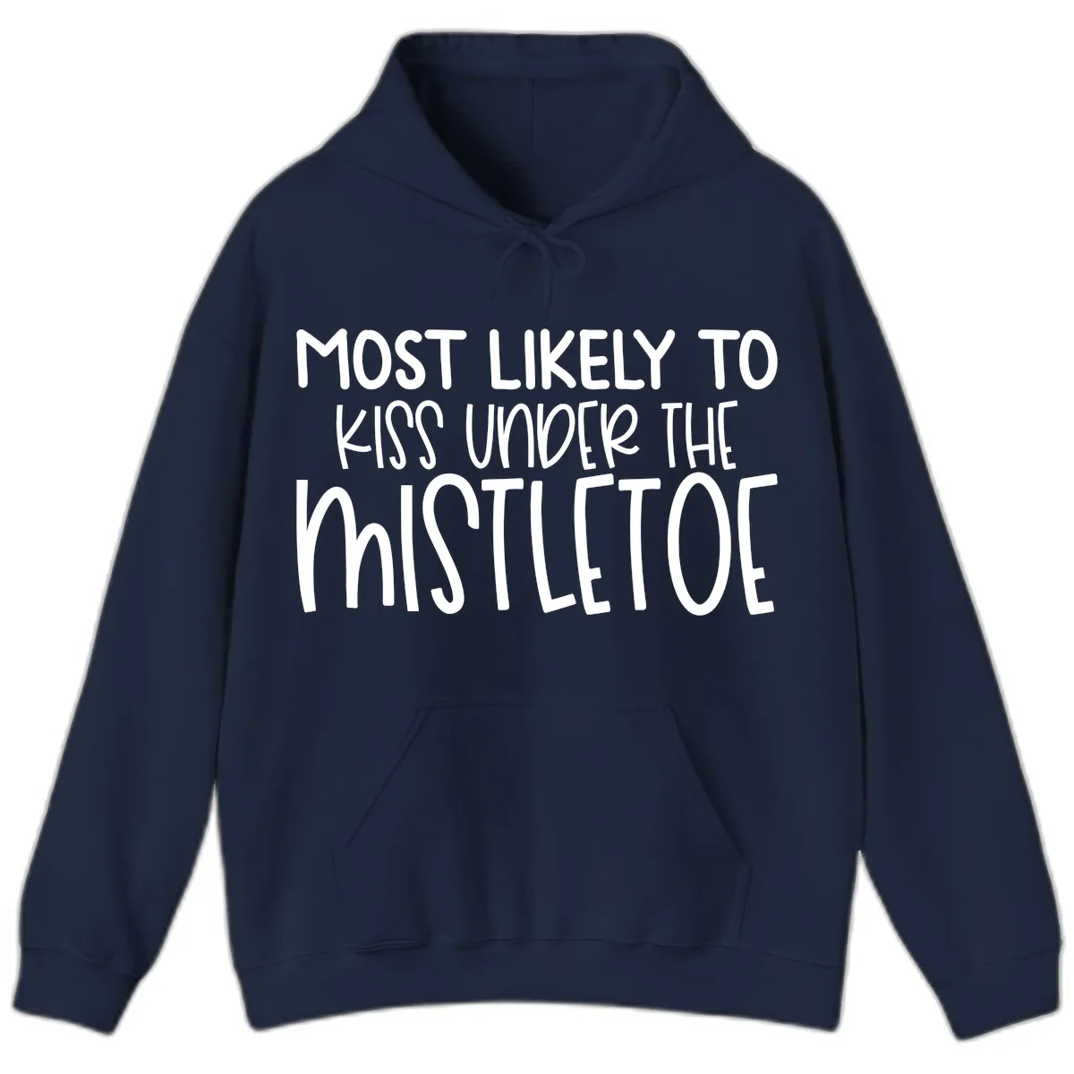 Most Likely To Kiss Under Mistletoe Hoodie in Navy