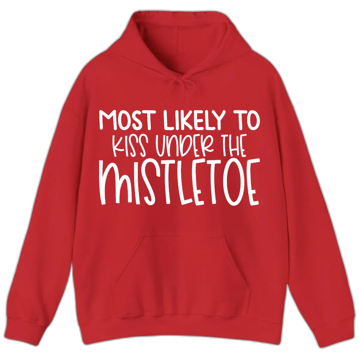 Most Likely To Kiss Under Mistletoe Hoodie in Red