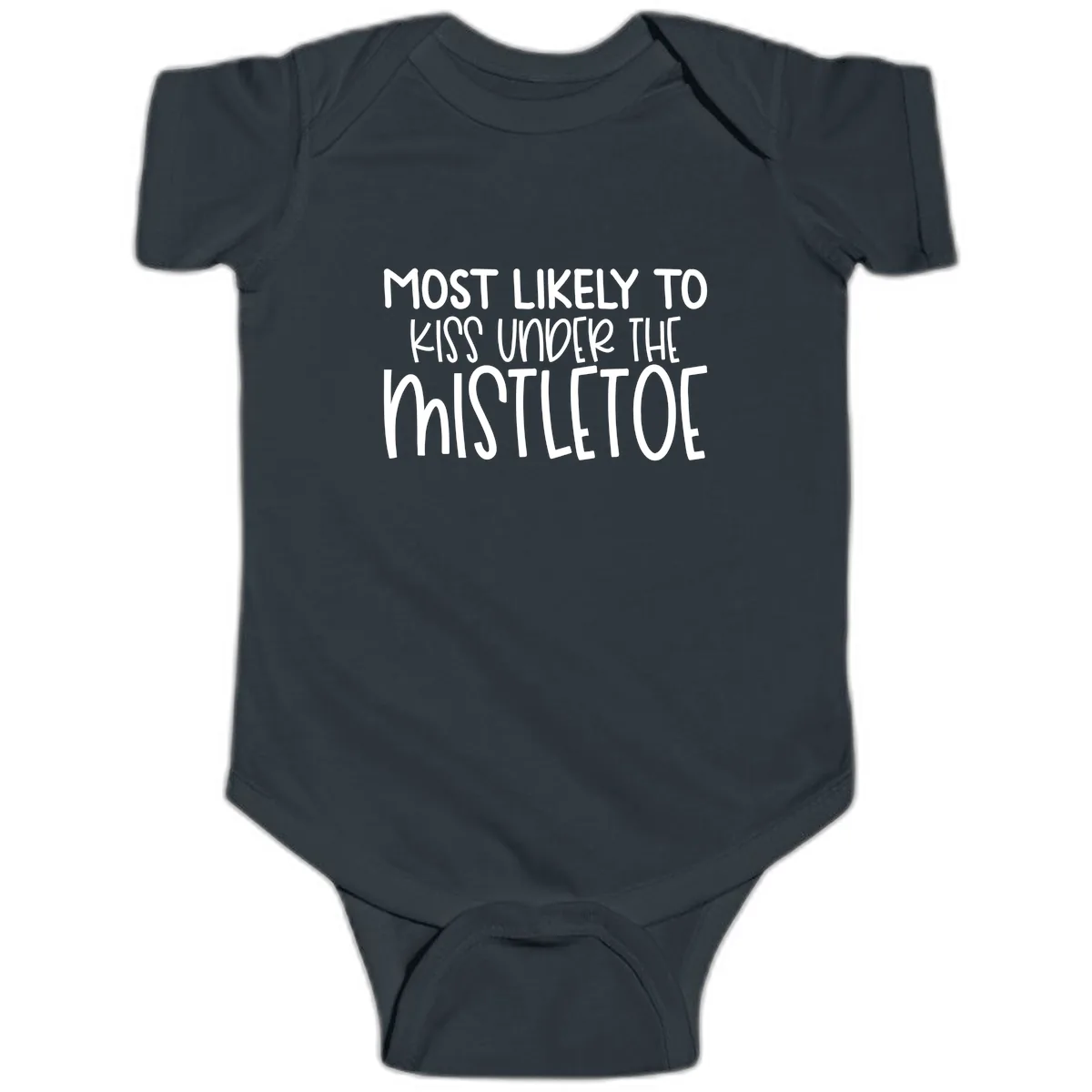 Most Likely To Kiss Under Mistletoe Baby Onesie in Black