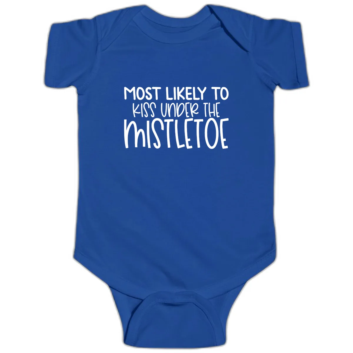 Most Likely To Kiss Under Mistletoe Baby Onesie in Royal