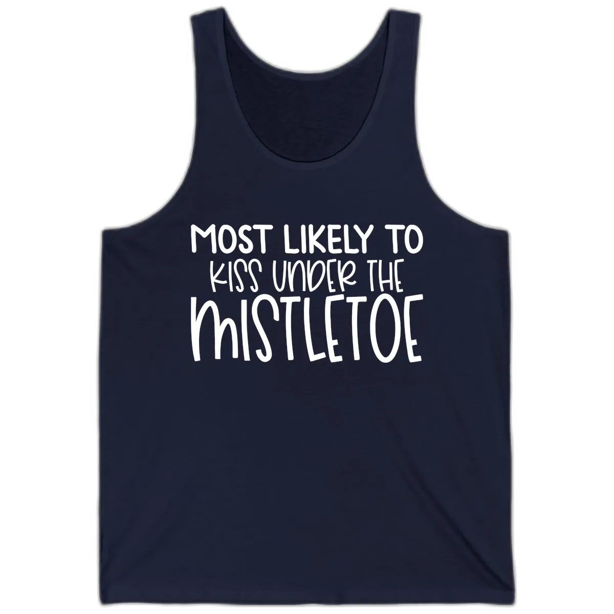 Most Likely To Kiss Under Mistletoe Tank in Navy