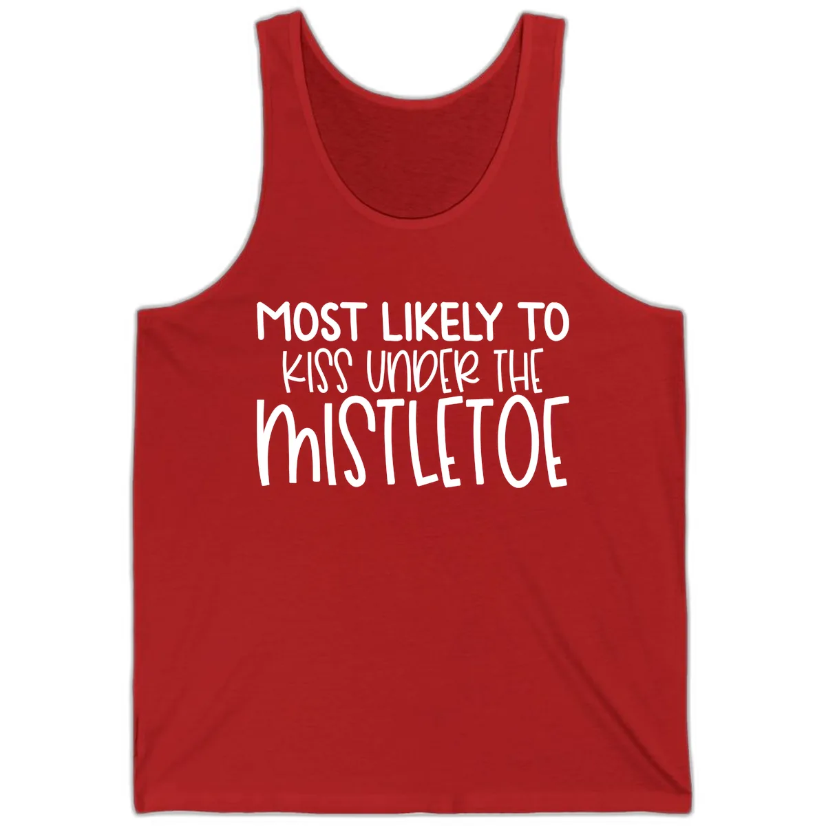 Most Likely To Kiss Under Mistletoe Tank in Red