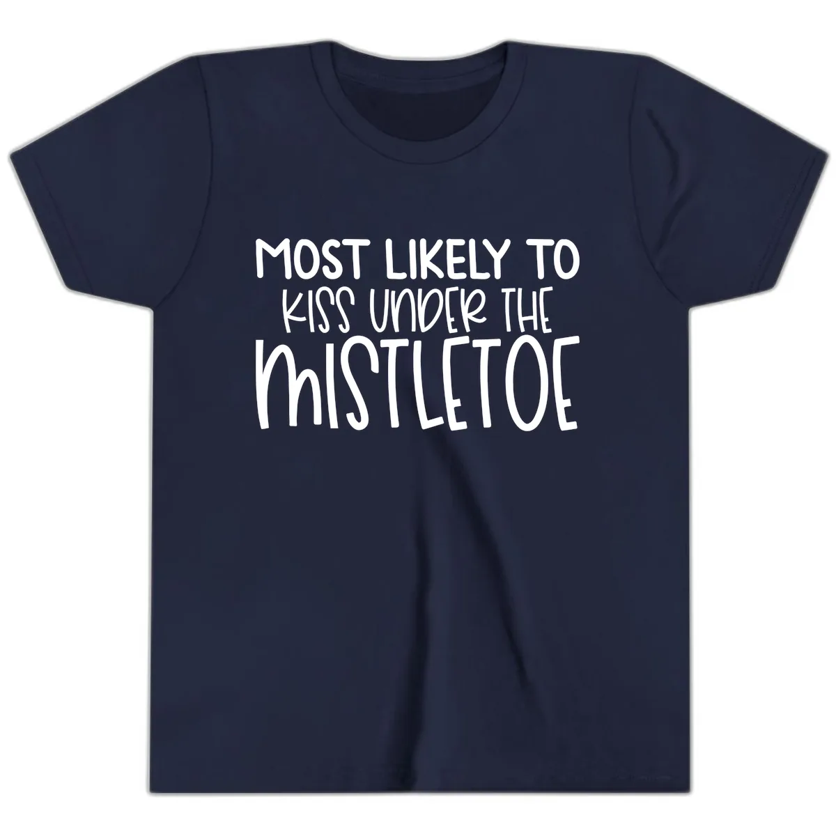 Most Likely To Kiss Under Mistletoe Youth T-Shirt in Navy
