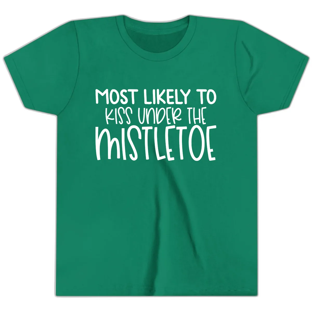 Most Likely To Kiss Under Mistletoe Youth T-Shirt in Kelly