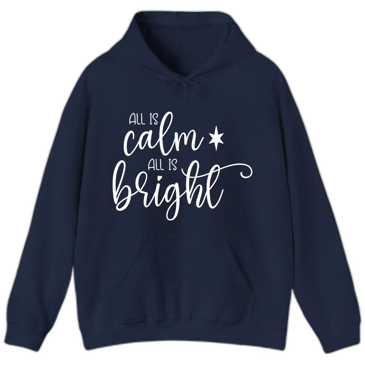 All Is Calm All Is Bright Holiday Script Hoodie in Navy