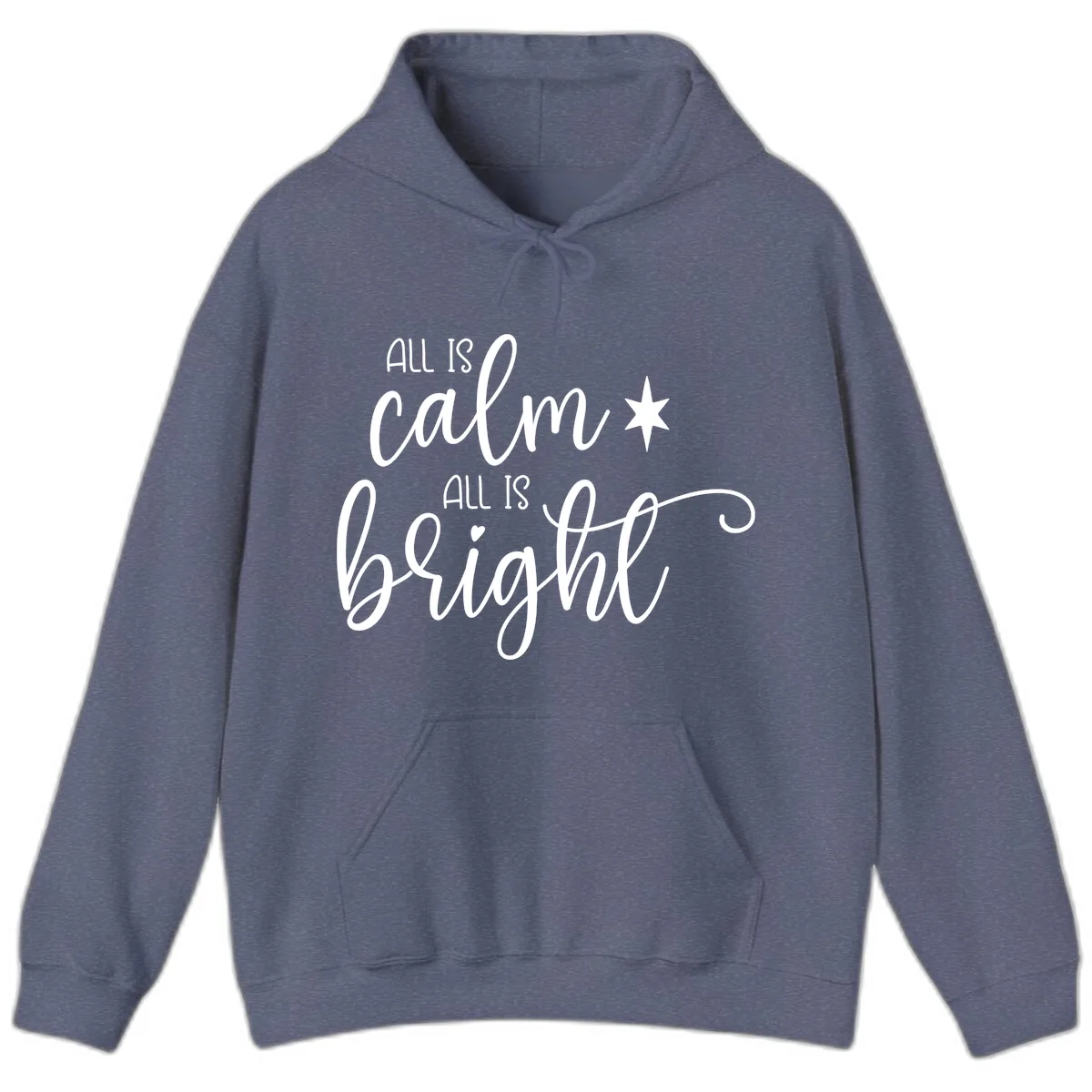 All Is Calm All Is Bright Holiday Script Hoodie in Heather Navy