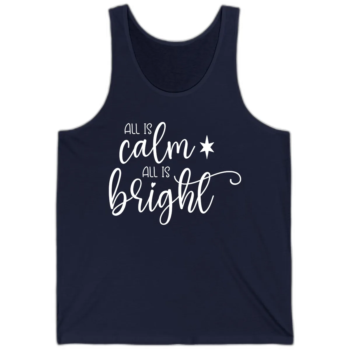 All Is Calm All Is Bright Holiday Script Tank in Navy