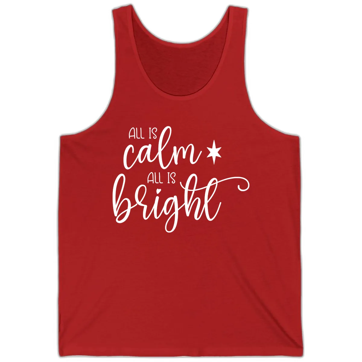 All Is Calm All Is Bright Holiday Script Tank in Red