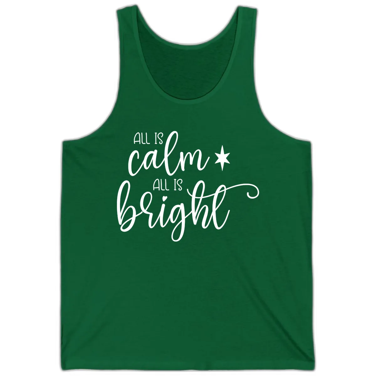 All Is Calm All Is Bright Holiday Script Tank in Kelly