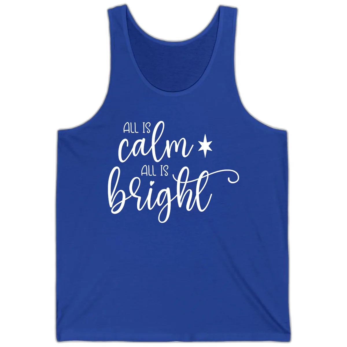 All Is Calm All Is Bright Holiday Script Tank in True Royal