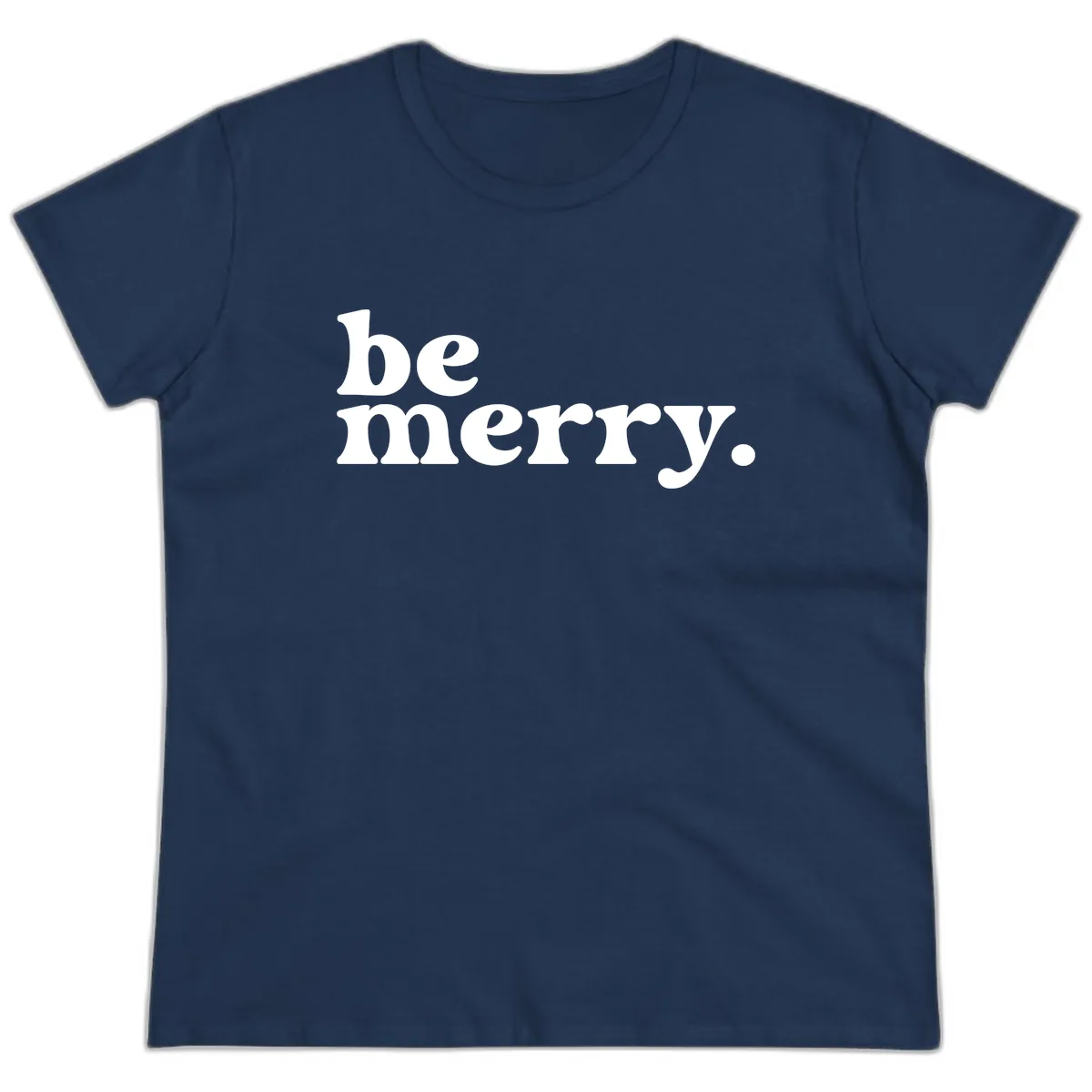 Be Merry Holiday Typography Ladies Tee in Navy