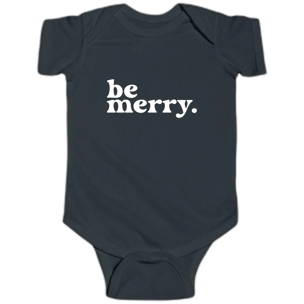 Be Merry Holiday Typography Baby Onesie in Black