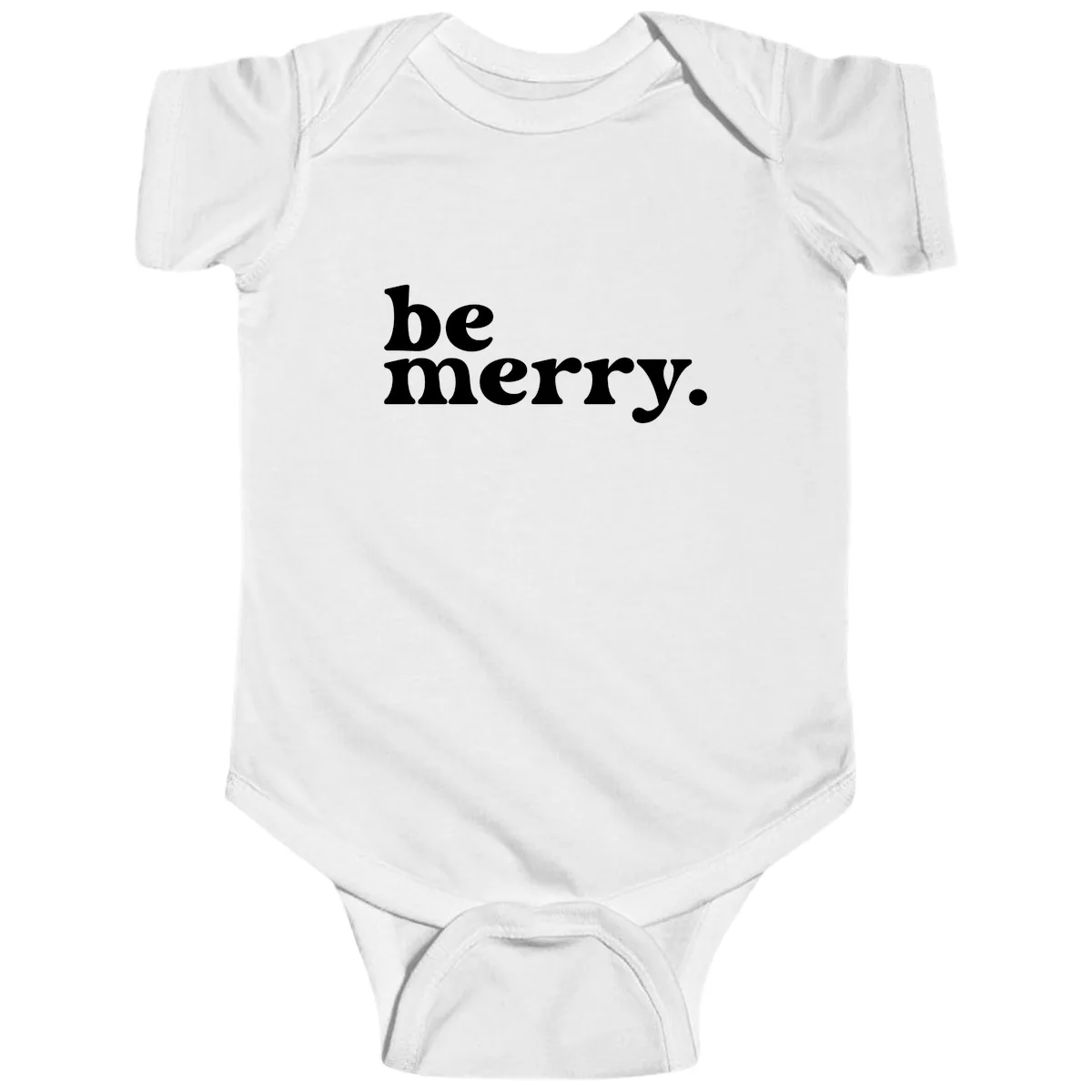 Be Merry Holiday Typography Baby Onesie in White