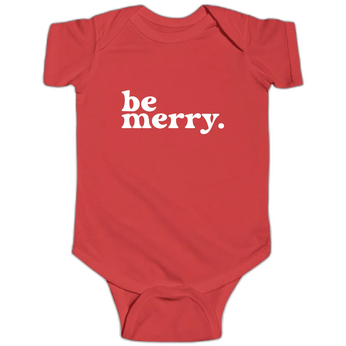 Be Merry Holiday Typography Baby Onesie in Red
