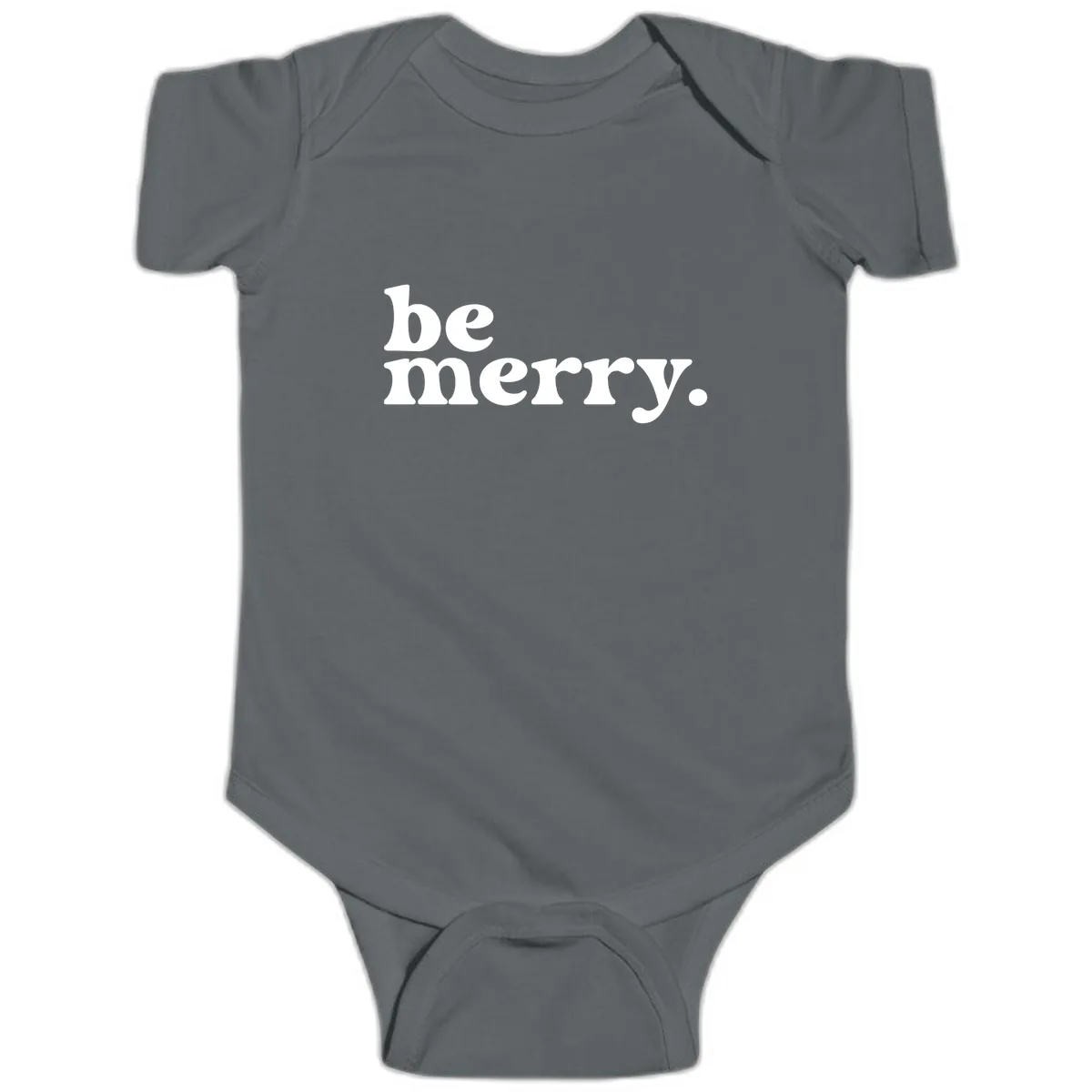 Be Merry Holiday Typography Baby Onesie in Charcoal