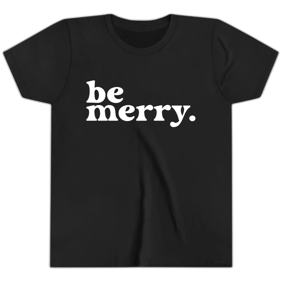 Be Merry Holiday Typography Youth T-Shirt in Black