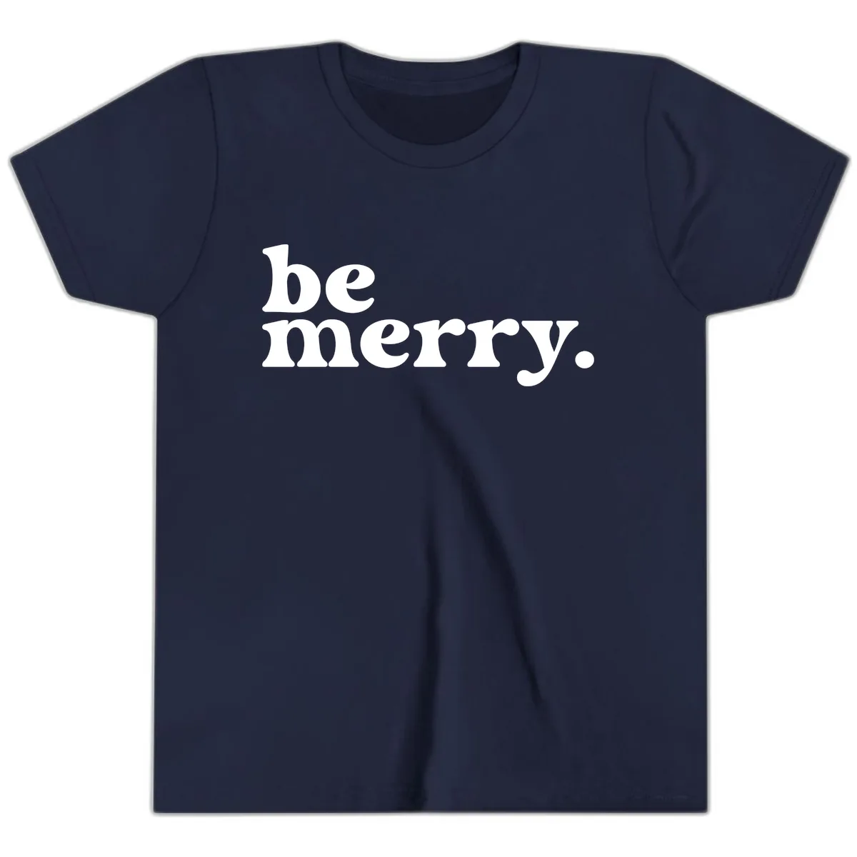 Be Merry Holiday Typography Youth T-Shirt in Navy