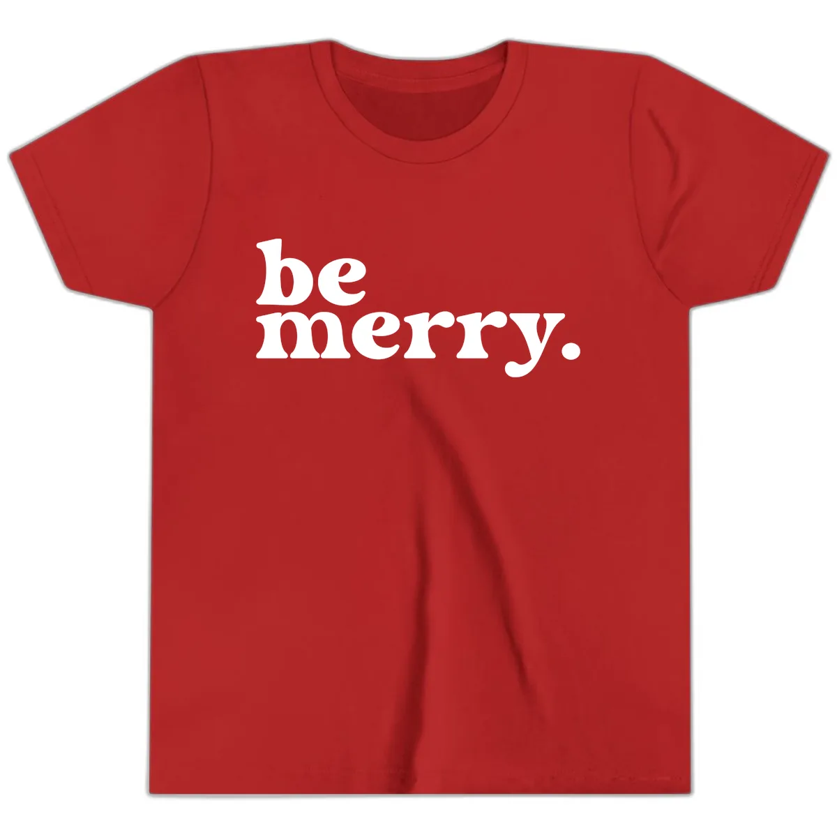 Be Merry Holiday Typography Youth T-Shirt in Red