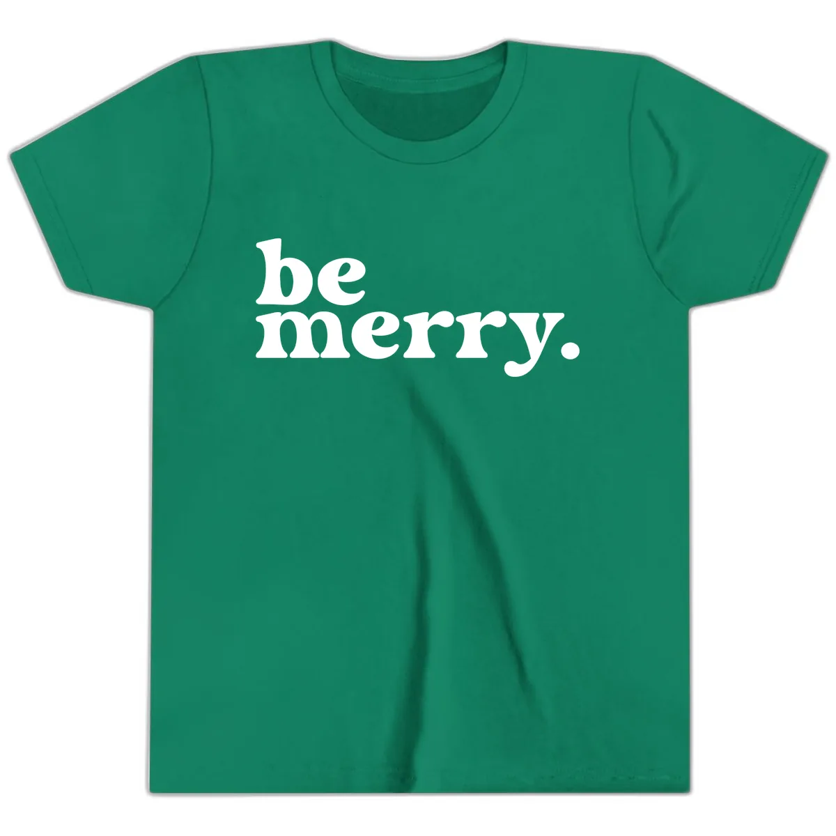 Be Merry Holiday Typography Youth T-Shirt in Kelly