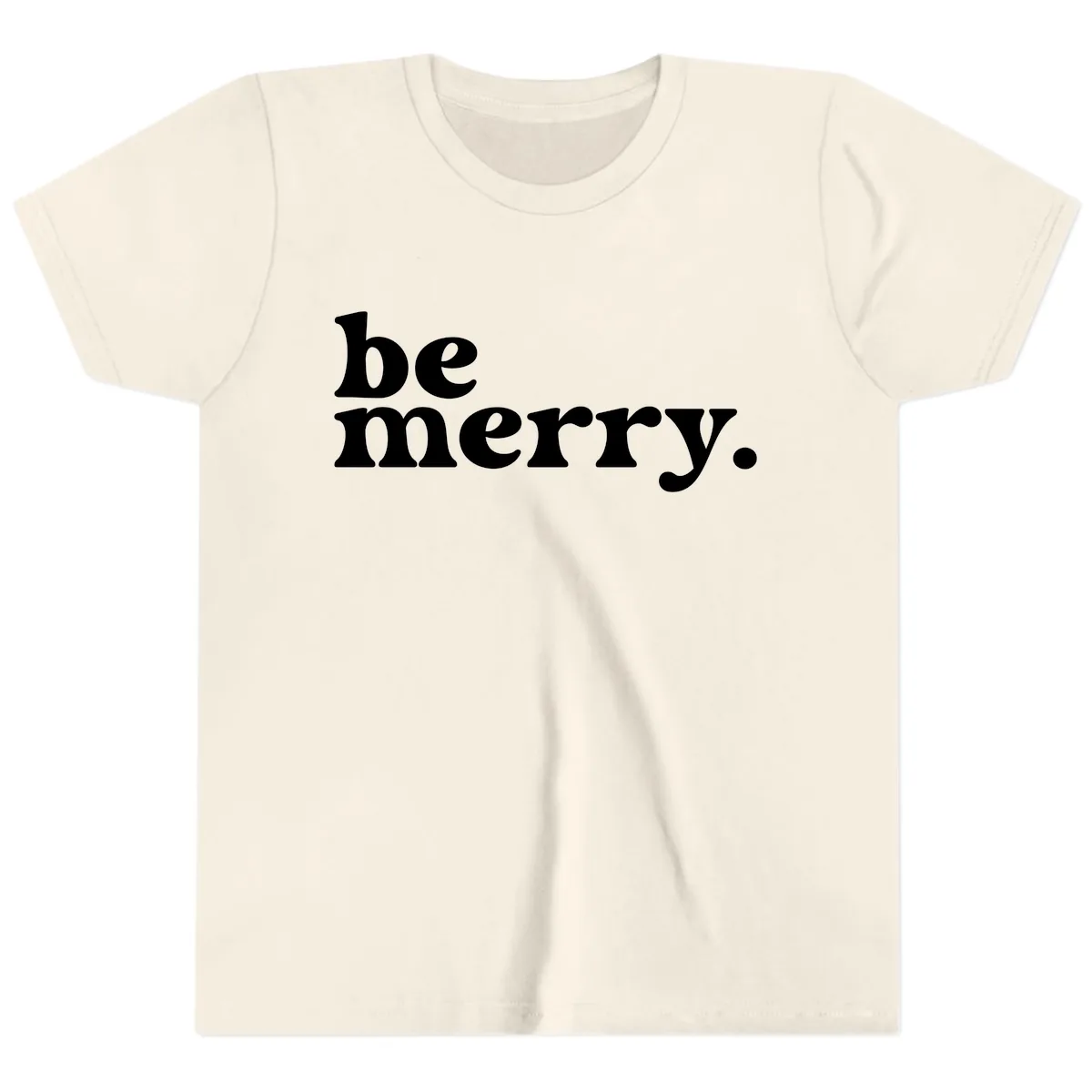 Be Merry Holiday Typography Youth T-Shirt in Natural