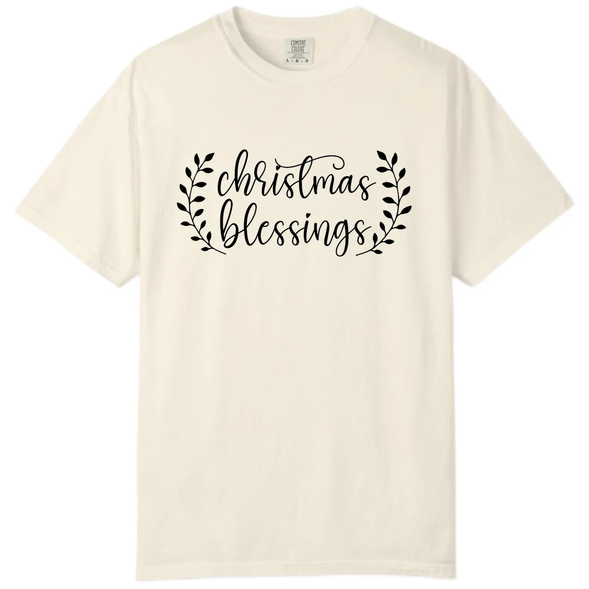 Christmas Blessings Elegant Script Design Comfort Color in Ivory