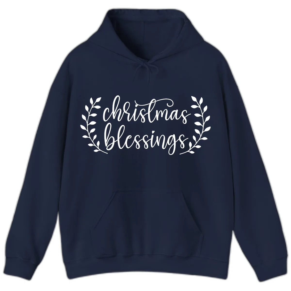 Christmas Blessings Elegant Script Design Hoodie in Navy
