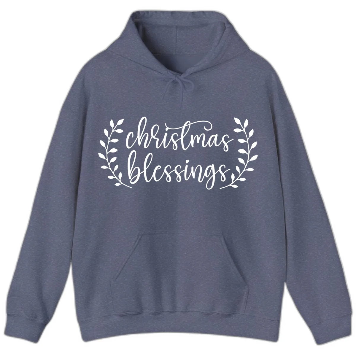 Christmas Blessings Elegant Script Design Hoodie in Heather Navy