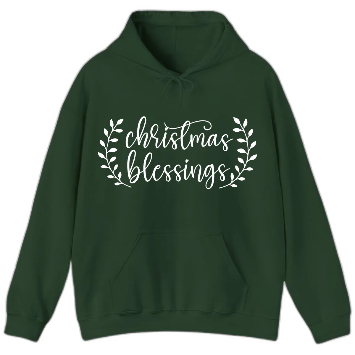 Christmas Blessings Elegant Script Design Hoodie in Forest Green