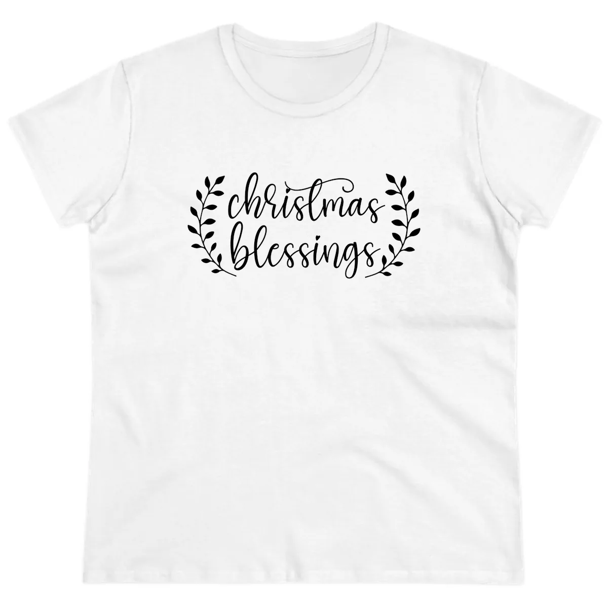 Christmas Blessings Elegant Script Design Ladies Tee in White