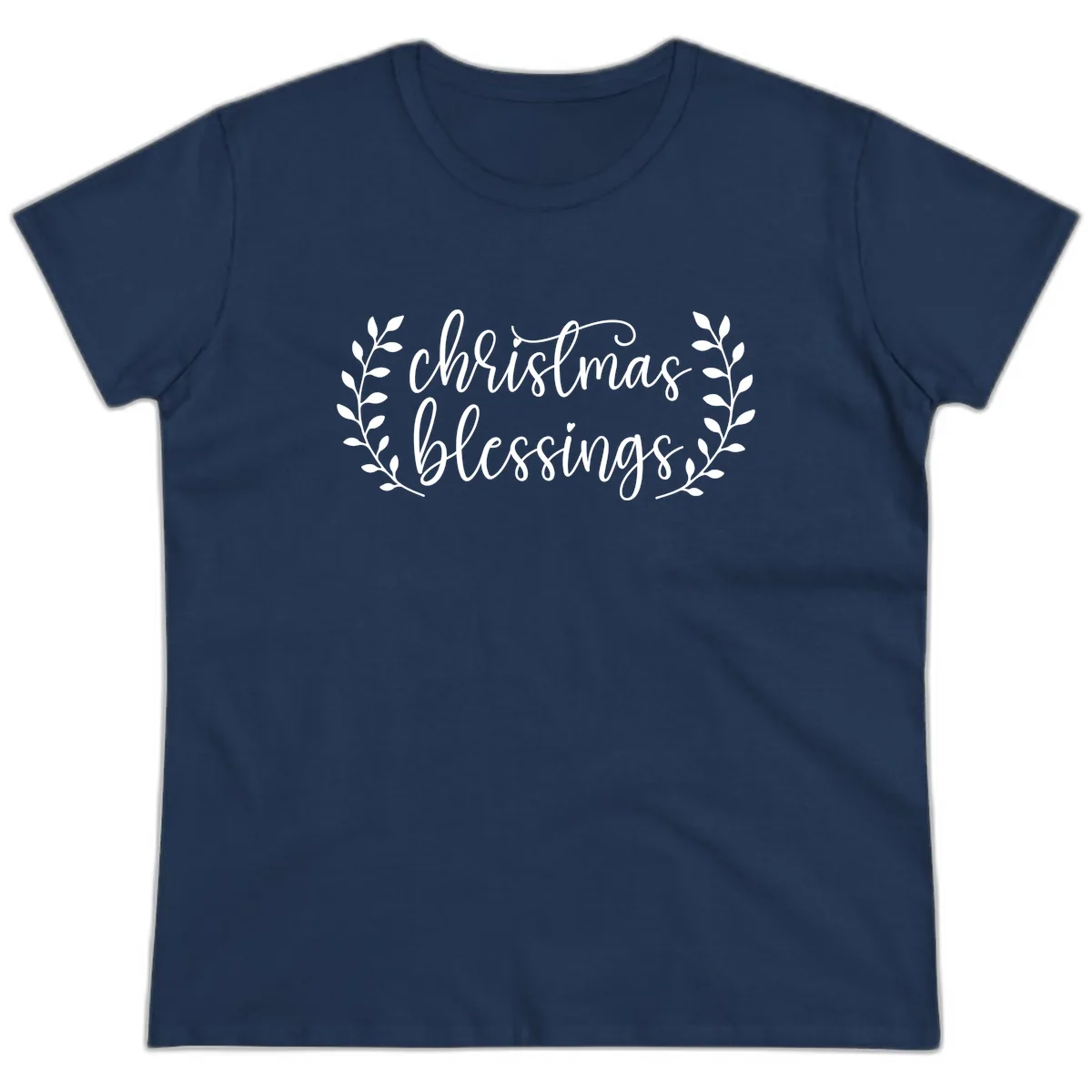 Christmas Blessings Elegant Script Design Ladies Tee in Navy