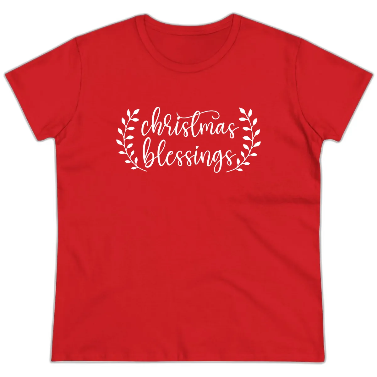 Christmas Blessings Elegant Script Design Ladies Tee in Red