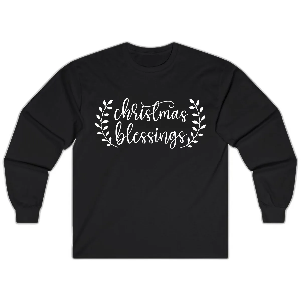 Christmas Blessings Elegant Script Design Long Sleeve in Black
