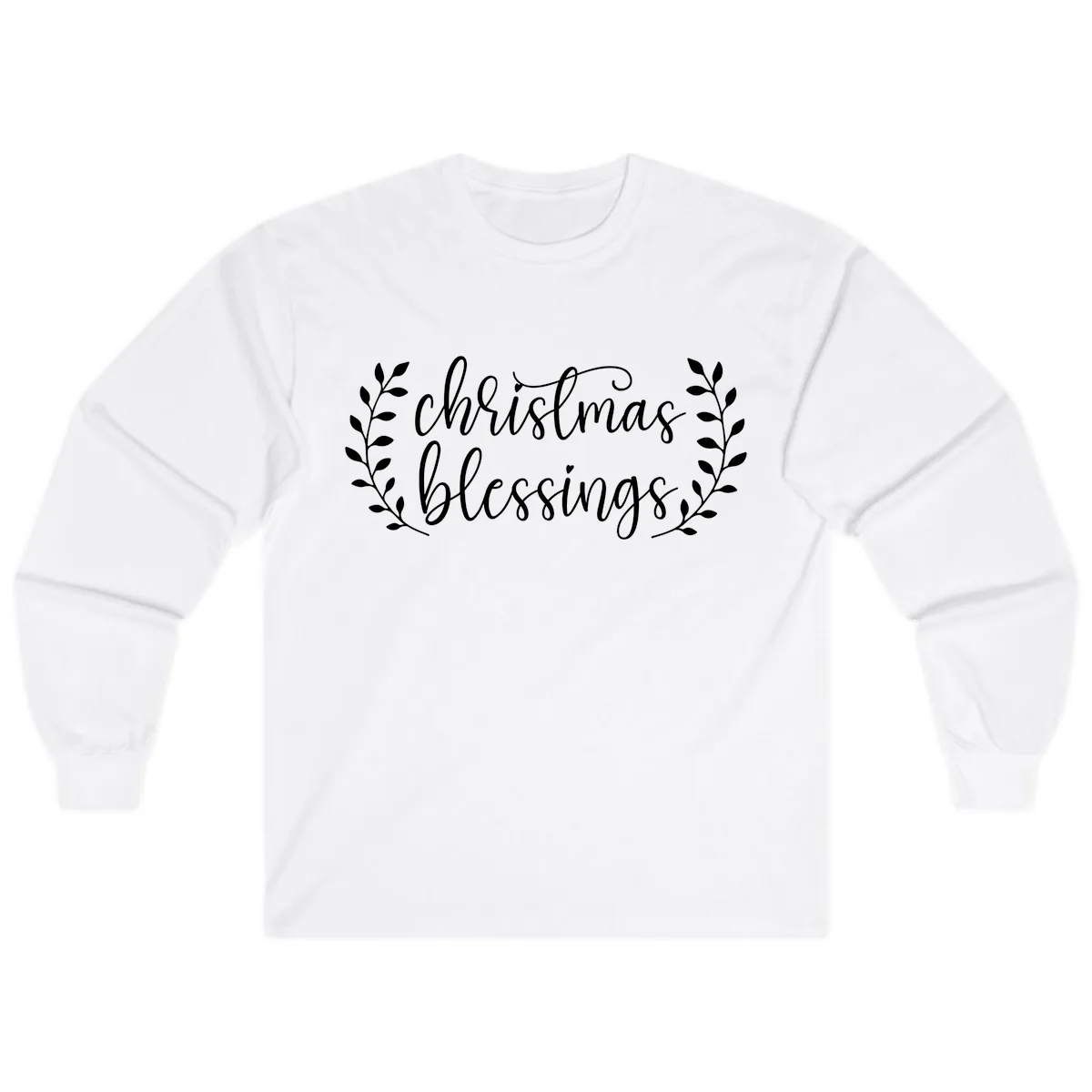 Christmas Blessings Elegant Script Design Long Sleeve in White