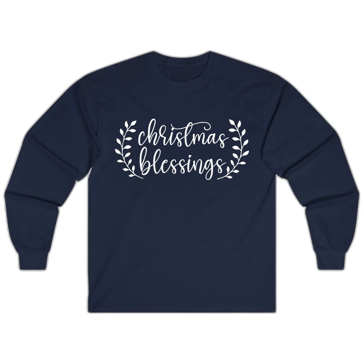 Christmas Blessings Elegant Script Design Long Sleeve in Navy