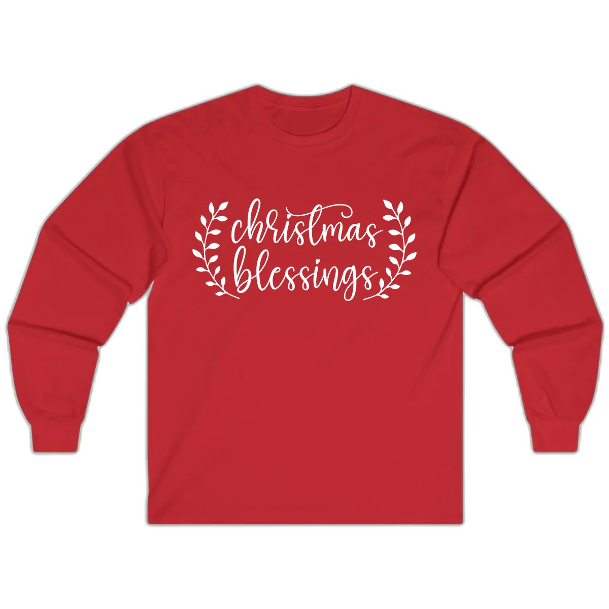 Christmas Blessings Elegant Script Design Long Sleeve in Red
