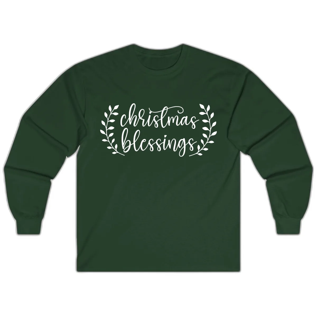 Christmas Blessings Elegant Script Design Long Sleeve in Forest Green