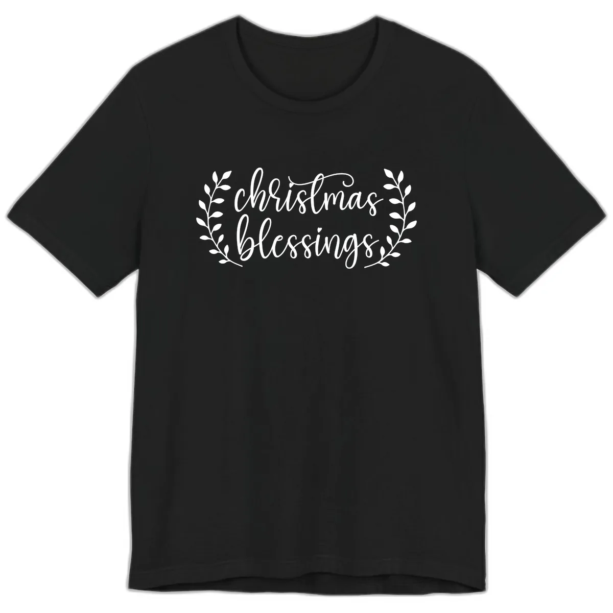 Christmas Blessings Elegant Script Design Premium T-Shirt in Black
