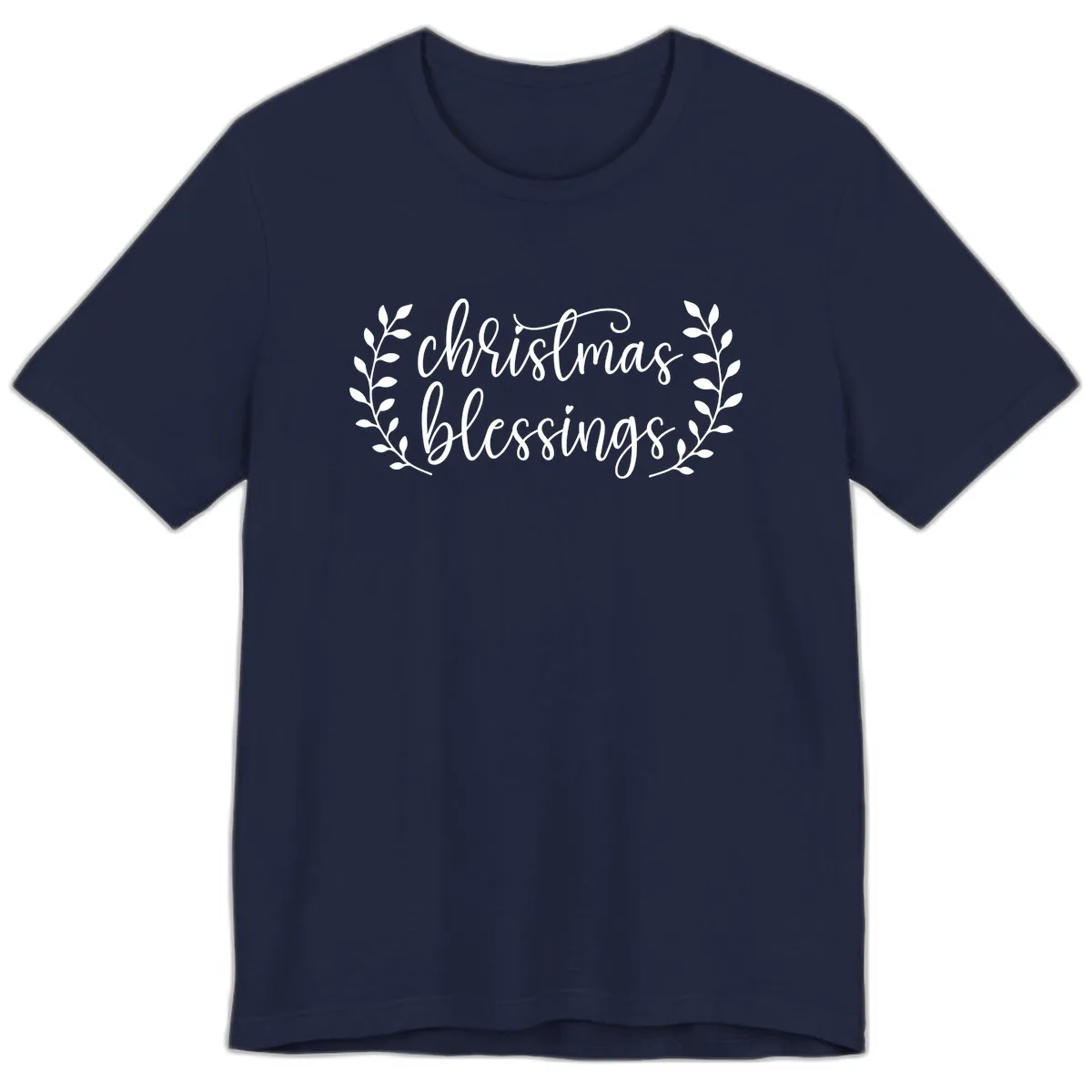 Christmas Blessings Elegant Script Design Premium T-Shirt in Navy