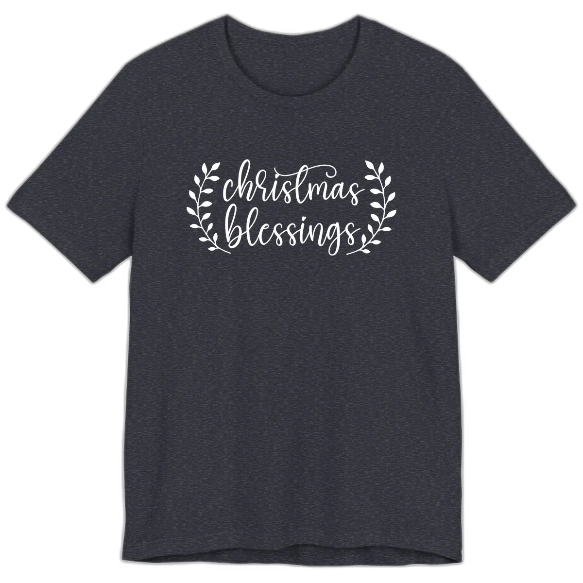 Christmas Blessings Elegant Script Design Premium T-Shirt in Heather Navy