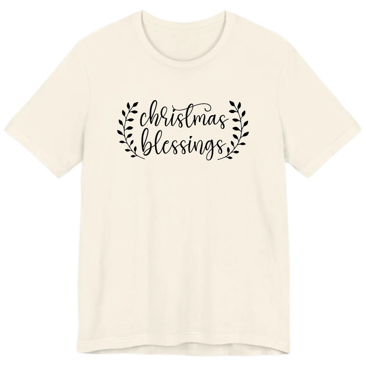 Christmas Blessings Elegant Script Design Premium T-Shirt in Natural