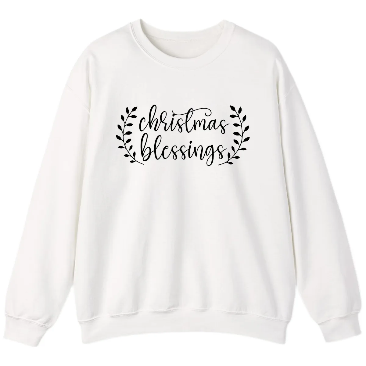 Christmas Blessings Elegant Script Design Sweatshirt in White
