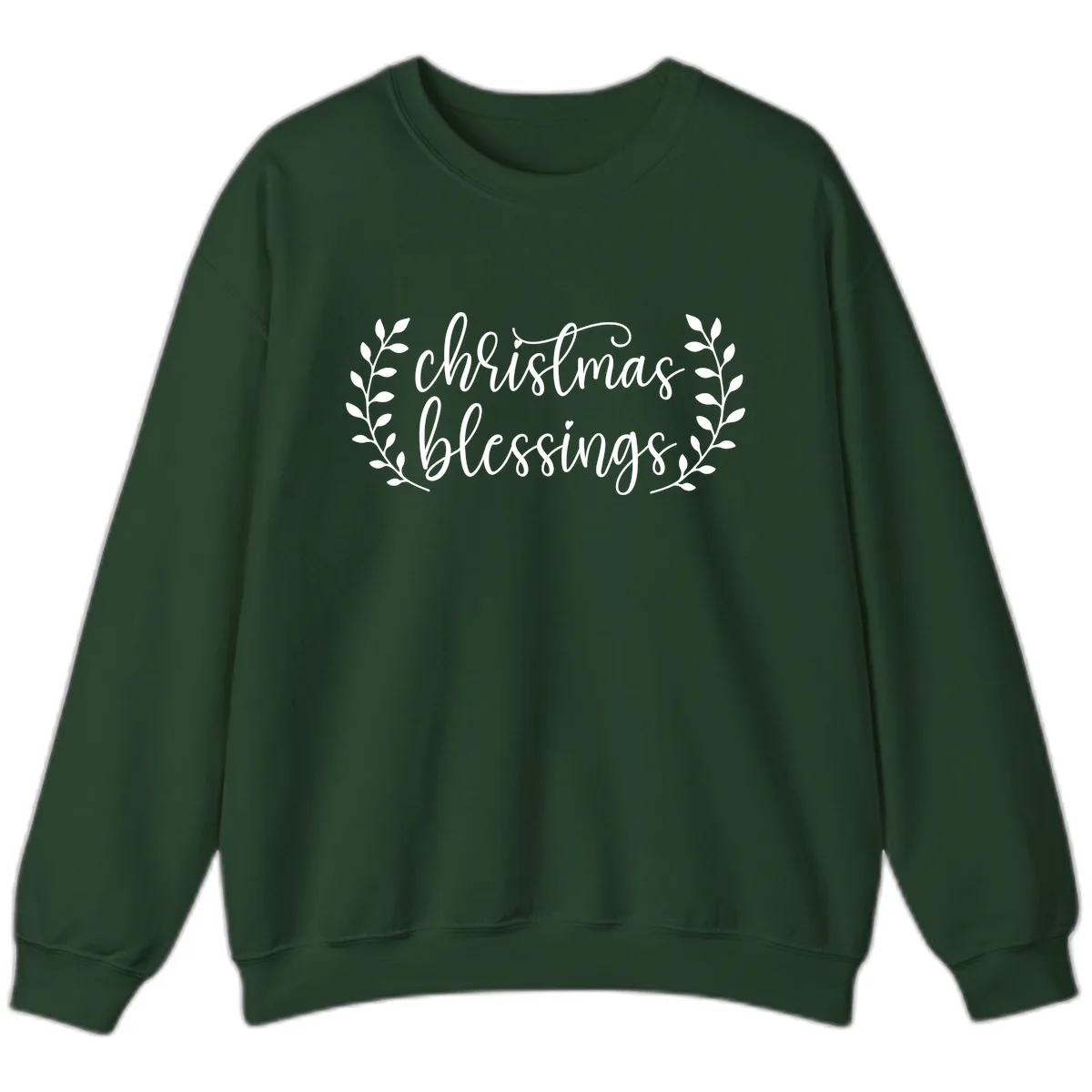 Christmas Blessings Elegant Script Design Sweatshirt in Forest Green