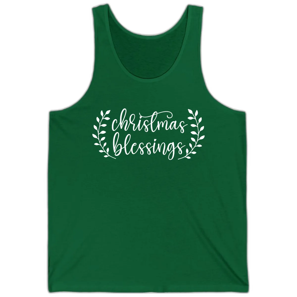 Christmas Blessings Elegant Script Design Tank in Kelly