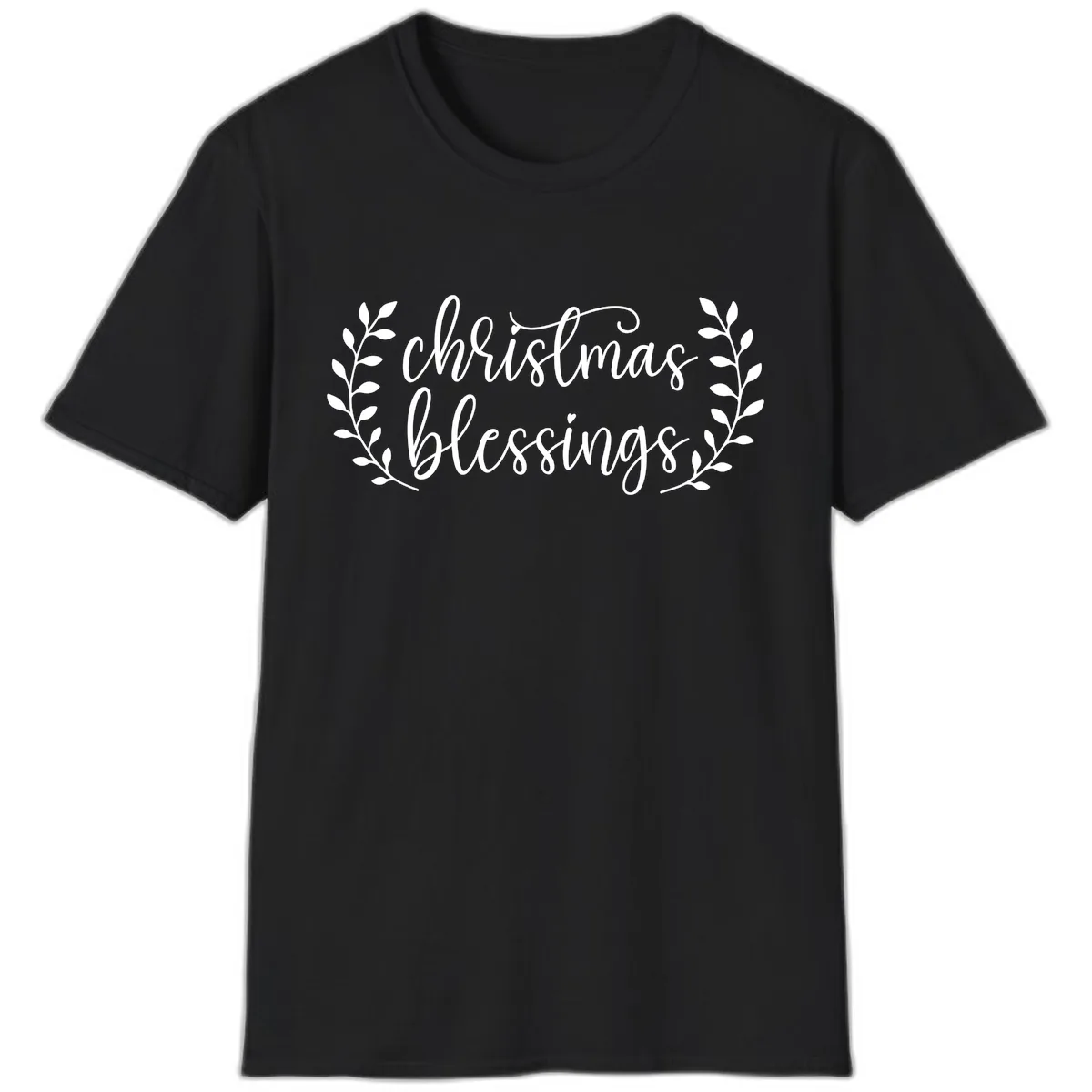 Christmas Blessings Elegant Script Design T-Shirt in Black